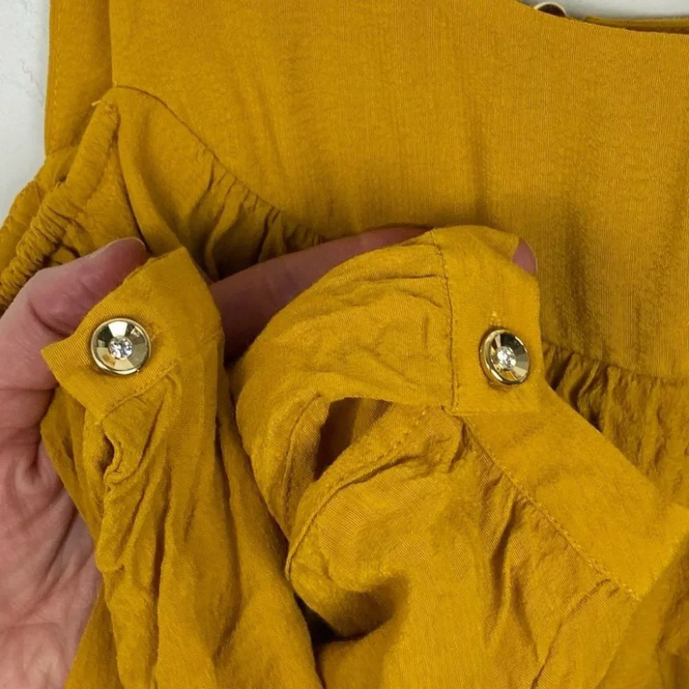 Anthropologie Maeve Brearly Mustard‎ Yellow Open Shoulder Ruffle Top Size 2 Boho - Picture 6 of 15